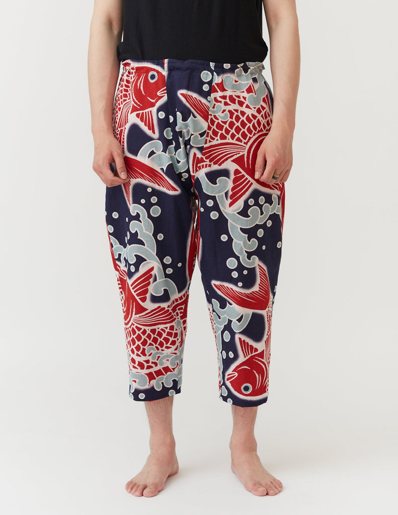8/10 Length Sarrouel Style Drawcord Pants～japanese tenugui SEA BREAM～