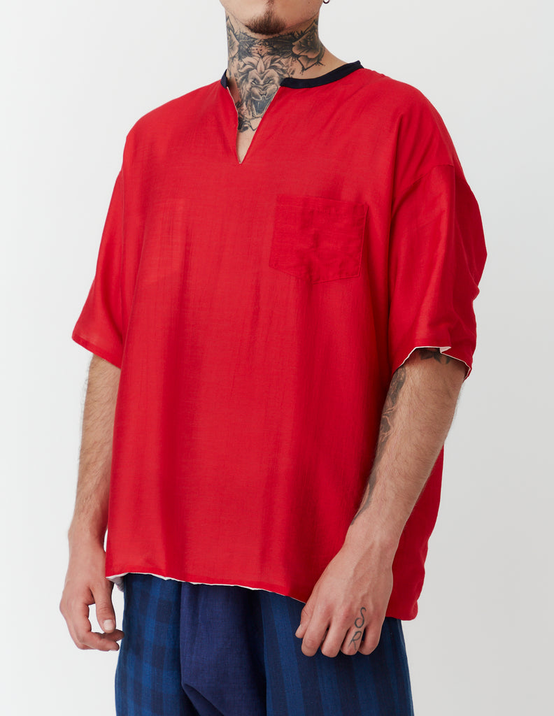 Reversible Woven Fabric T-Shirt ～white/red～ – NOBNAGA Paris